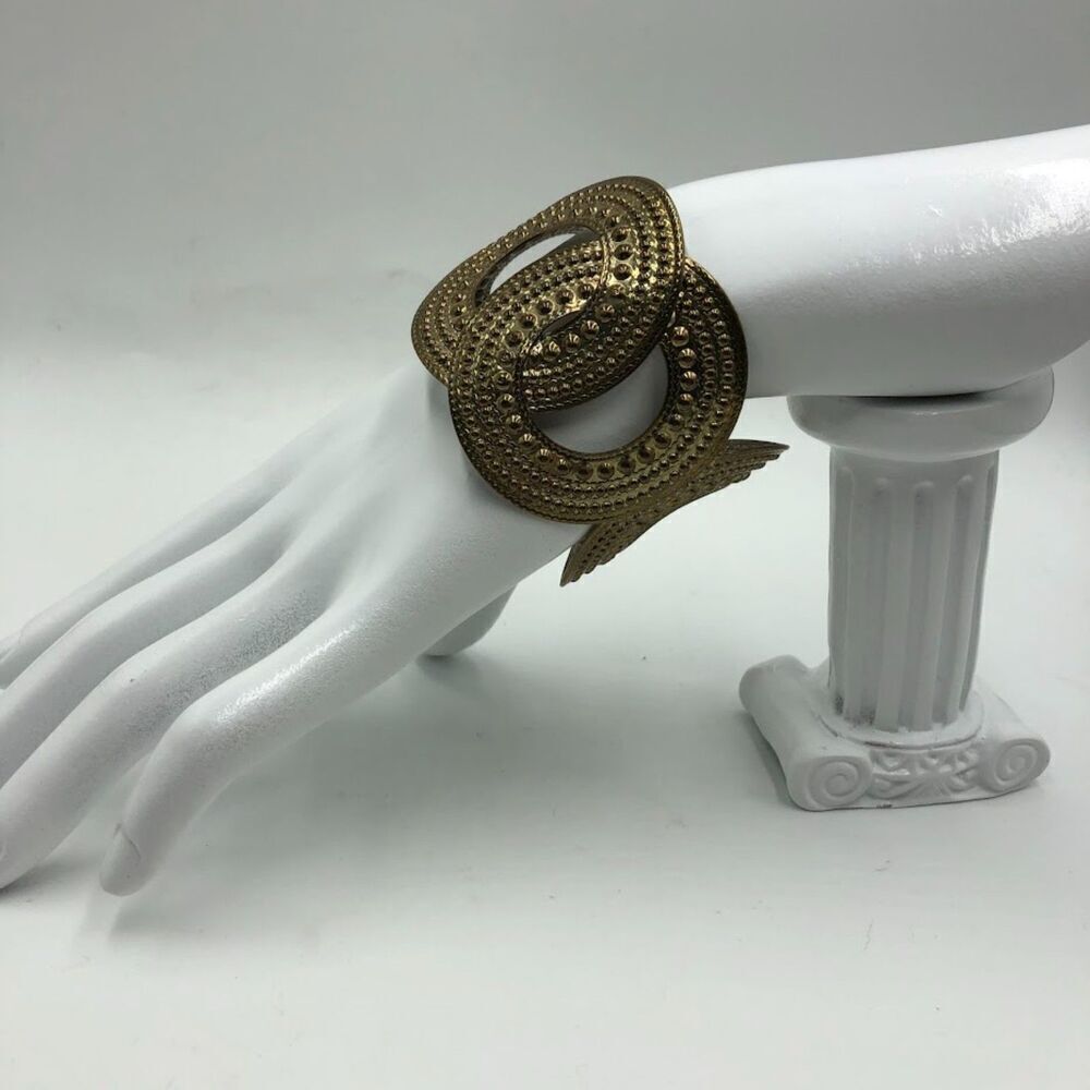 Vintage Women's Metal Art Cuff Statement Boho Chic Bracelet Gold Brass Color